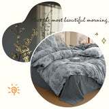 VM VOUGEMARKET Duvet Cover Set King Size Linen Cotton Yarn-Dyed Duvet Cover,Jacquard Garden Floral Pattern Monet Style 3Pieces Bedding Set,Navy Blue VM VOUGEMARKET