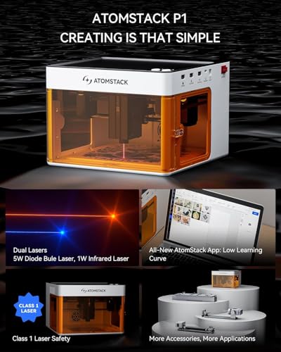 Atomstack P1 Dual Laser Engraver,5W Diode and 1.2W Infrared Portable Laser Engraving Machine for Jewelry, Metal,Plywood,Leather,4.3 * 4.3" Engraving Area,Free Atomstack App ATOMSTACK