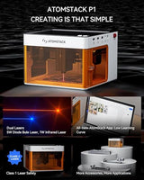 Atomstack P1 Dual Laser Engraver,5W Diode and 1.2W Infrared Portable Laser Engraving Machine for Jewelry, Metal,Plywood,Leather,4.3 * 4.3" Engraving Area,Free Atomstack App ATOMSTACK