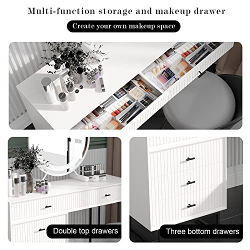 UEV Large Vanity Desk with Drawers,Makeup Vanity Set with Movable 3-Drawer Chest,Modern Makeup Vanity Dressing Table(White) UEV
