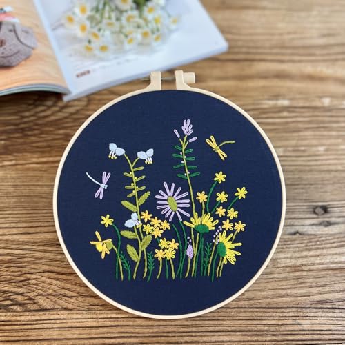 TINLOK Ideal Embroidery Kits for Beginners,Wildflower Garden Pattern, 8.4 inch,DIY Handmade Needlework Set,Hand Embroidery kit,Needlepoint Kits for Adults,Wonderful Gifts for Family or Female Friends