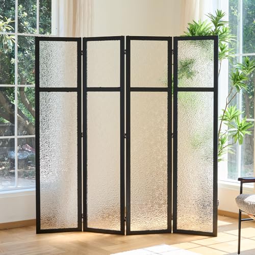 4 Panel Acrylic Room Divider Privacy Screen - Freestanding Frosted Translucent Partition, Lightweight Modern for Home Office Studio (Black, 4 Panels) Svimi