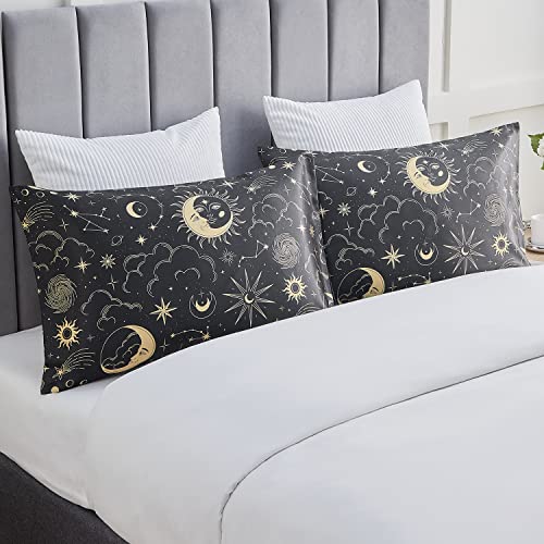 EXQ Home Satin Pillowcase for Hair and Skin Queen - Black Printed Silk Pillow Cases 2 Pack 20x30 inches - Satin Pillow Cases Set of 2 with Envelope Closure, Gifts for Women Men EXQ Home