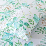 FADFAY Full Sheets 100% Cotton Teal Green Leaf Pattern Printed Bed Sheets, Botanical Sheets Leaves Pattern Modern Minimalist Bedding, Soft Crisp & Breathable Luxury Deep Pocket Fitted Sheet, 4Pc FADFAY