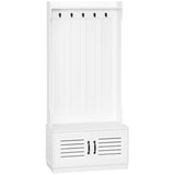 HOMCOM Modern Hall Tree, Entryway Coat Rack with Shoe Bench, 5 Hooks, Storage Shelf and Slatted Door Cabinet for Hallway, White HOMCOM