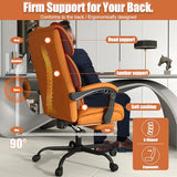 Ergonomic Office Chair with Footrest, 400lbs High Back Executive Home Office Computer Chair with Unique Ear-Shape Headrest for Neck Support,Brown Leather Office Chairs for Home Office Work Hihady