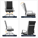 LANDSUN Home Office Chair Ribbed Leather High Back Executive Swivel Computer Desk Chairs with Wheels and Armrests Soft Padded Adjustable Height Modern Conference Task Black LANDSUN