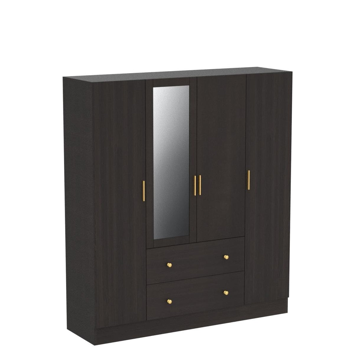 AIEGLE 4 Doors Wardrobe Armoire with Mirror, 63" Wide Large Freestanding Armoire Wardrobe Closet with 2 Drawers, Shelves & 2 Hanging Rods, Bedroom Clothes Storage Cabinet Organizer, Black Brown AIEGLE