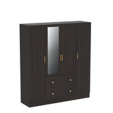 AIEGLE 4 Doors Wardrobe Armoire with Mirror, 63" Wide Large Freestanding Armoire Wardrobe Closet with 2 Drawers, Shelves & 2 Hanging Rods, Bedroom Clothes Storage Cabinet Organizer, Black Brown AIEGLE