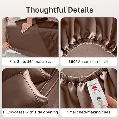 California Design Den Full Size Bed Sheets Set - Soft 400 Thread Count Sateen, Natural 100% Cotton Sheets with Deep Pockets, Breathable, and Durable Bedding Set - Espresso Chocolate Brown California Design Den