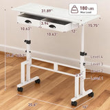 Height Adjustable Standing Desk with 2 Drawers, Small Sit Stand Up Desk with Wheels, Portable Rolling Desk for Walking Pad Treadmill, Computer Office, Adjustable 31.5"-43.3", White, Upgraded Stable Jsskeeim