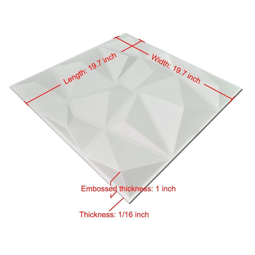 Art3d Textures 3D Wall Panels White Diamond Design Pack of 12 Tiles 32 Sq Ft (PVC) Art3d