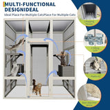 70'' Large Catio Outdoor Cat Enclosure with Perches and Condos, Wood Cat Patio with Waterproof Roof, Feral Cats Shelter 5 Platforms & 2 Resting Box, UV-Resistant PC Roof GarveeLife