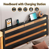 CLIBFENG Bed Frame Twin Size with USB Charging Station, LED Bed Frame with Wood Storage Headboard, Black Metal Platform Bed with Under Bed Storage, No Box Spring Needed, Noise Free CLIBFENG