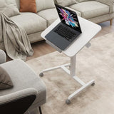 PUNCIA 90°Tiltable Small Standing Desk with Stoppers Mobile Rolling Laptop Table on Wheels Pneumatic Adjustable Height Computer Workstation Stand Up Cart Bedside Overbed Table for Home Office White PUNCIA