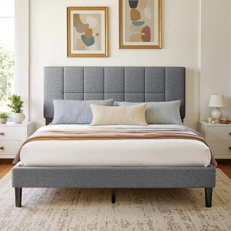 Marsail Queen Size Bed Frame - Upholstered, Adjustable Headboard,6"-12" Mattress Fit, 1300 lbs Capacity, Sturdy 12-Leg Wood Construction, Easy Assembly, Dark Gray Marsail