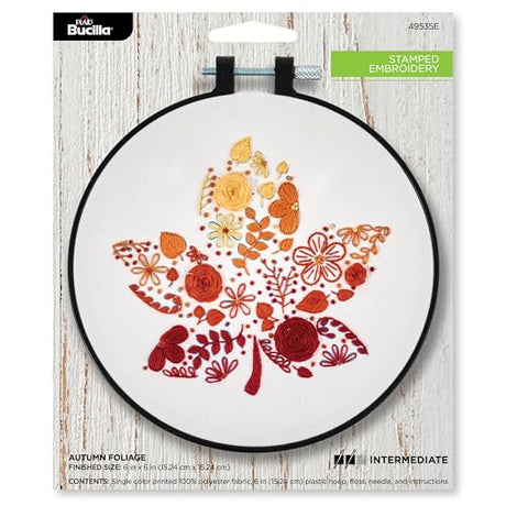 Bucilla, Stamped Embroidery Kit, Autumn Foliage, Includes 6" Hoop, Floss, Needle, and Instructions Bucilla