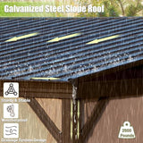 DOMI 12x16FT Lean to Gazebo, Outdoor Hardtop Wall Mounted Gazebo with Sloping Galvanized Steel Roof, Durable Aluminum Frame, Netting Curtain for Deck, Porch, Backyard domi outdoor living