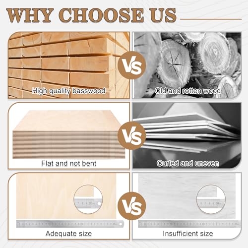 MITINU 50 Pack Basswood Sheets for Crafts,12"x12"x1/8" 3mm Thick Plywood Sheets with Smooth Surfaces-Unfinished Squares Wood Boards for Laser Cutting, Wood Burning, Architectural Models, Staining MITINU