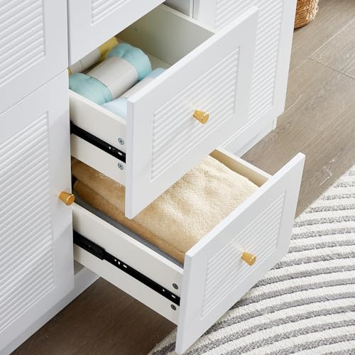 WonderWard 74" H Wardrobe with 3 Doors and 2 Storage Drawers, White Armoire Wardrobe Closet, Bedroom Closet with Hanging Rod, Clothing Wardrobe Closet, Wooden Louvered Wardrobe Closet. WonderWard