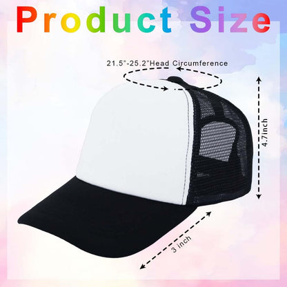 ZH 12 Pcs Sublimation Trucker Hats Blank Mesh Baseball Cap Polyester Bulk Mesh Trucker Hat for Men and Women Black