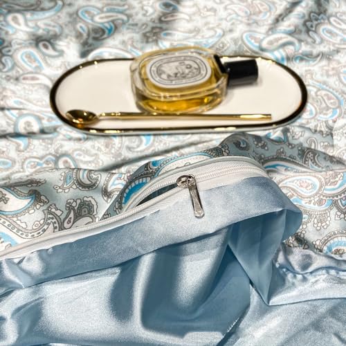 TodaFre Blue Duvet Cover Queen Size Set, 3 Pieces Lightweight Satin Bedding Set - 1 Cashew Printed Duvet Cover 90x90 Inches with Zipper Closure, 2 Pillowcases TodaFre