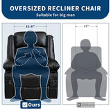 Rocking Recliner Chair for Adults Wide 360° Swivel Rocker Recliner with Cup Holder Nursery Glider with Upholstered Deep Seat PU Leather Comfy Single Sofa for Living Room Black