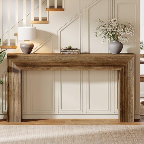 Tribesigns 63" Console Table, Rustic Fluted Long Sofa Table Behind Couch for Entryway, Living Room, Hallway, Foyer, Brown Tribesigns