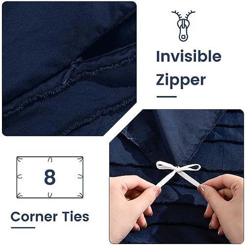 NEXHOME PRO Duvet Cover Full,Navy 3 Pieces Boho Tufted Duvet Cover Set, Soft and Lightweight 100% Washed Microfiber Comforter Cover Set for All Season(Navy Full, 80 x 90)-No Comforter NEXHOME PRO