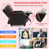 Costzon Kids Recliner, Gaming Recliner Chair w/Side Pockets, Footrest, Headrest & Lumbar Support for Kids Room & Play Room, Adjustable Racing Style Leather Sofa for Children Boys Girls (Red, Black)