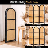 ELK & ELDER 3-Panel Room Divider | Folding Privacy Screen with Arched Dark Wood Frames and Light Woven Panels | Portable Divider for Home,Office, Living Room, Bedroom | 66" H x 56" W |Dark Wood/Beige ELK & ELDER