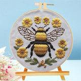 Huacan Embroidery Kits for Adults Beginner 1 Pcs Stamped Bee Pattern Stitching DIY Sewing Kit 7.9 x 7.9 Inch