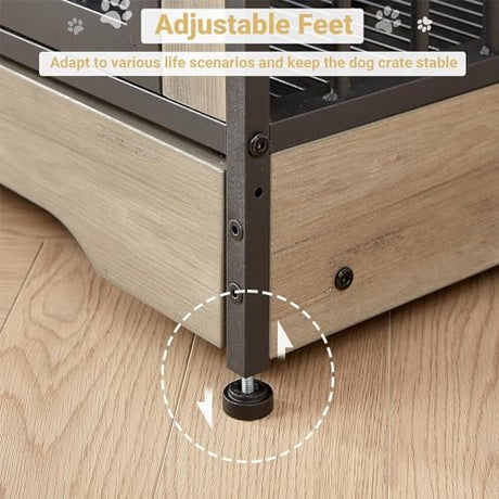 Rovibek 75'' Double Dog Crate Furniture for 2 Large Dogs, Heavy Duty Furniture Style Dog Crates End Table, Wood Crates for Dogs Kennel Indoor with Double Door, Grey Rovibek