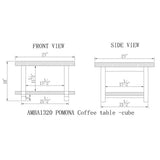 Pomona 27 in. Metal and Solid Wood Square Coffee Table, Slate Gray: Solid Wood & Metal Industrial Square Coffee Table w/ Slate Gray Finish - Solid Pine Wood Tabletop & Shelf Alaterre Furniture