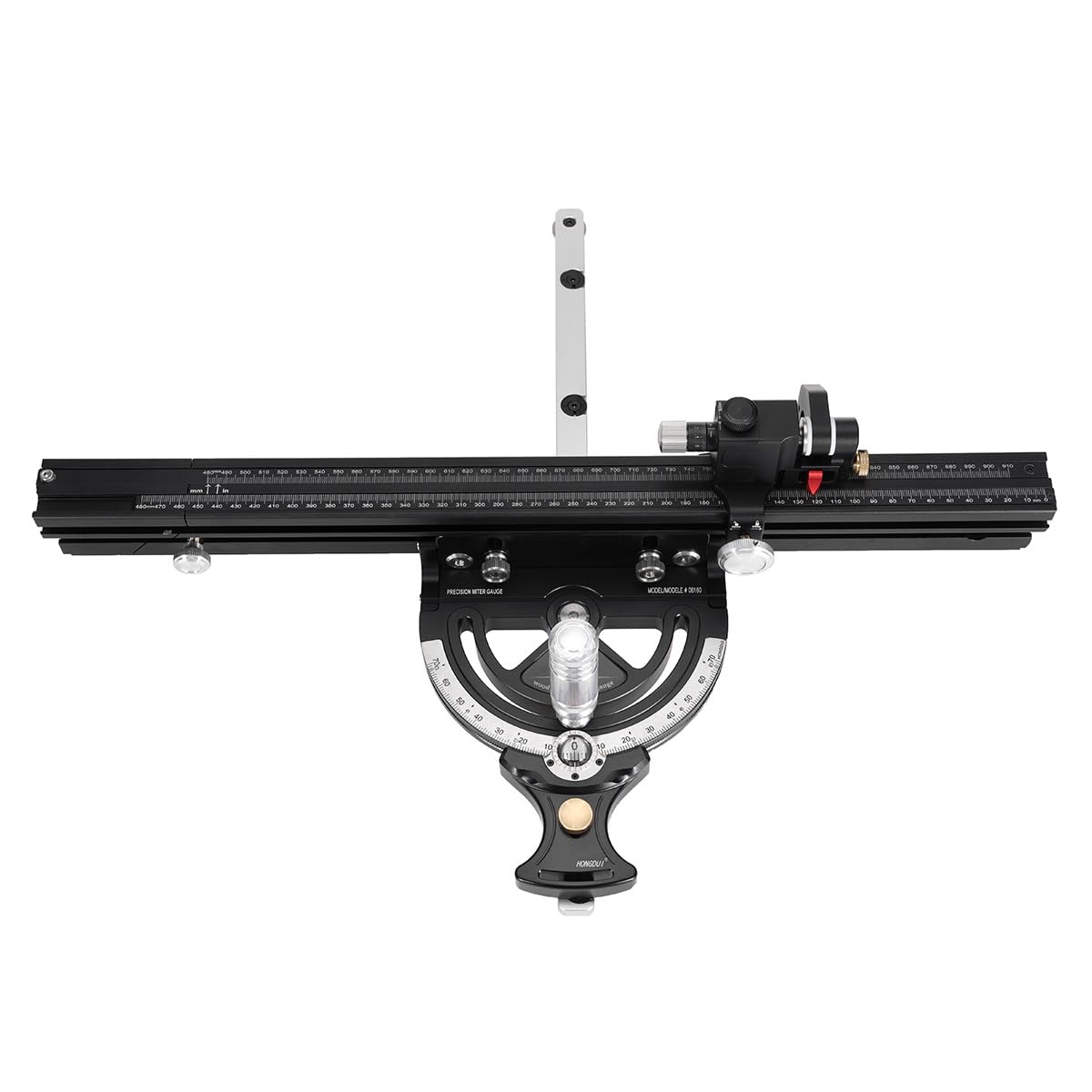 Precision Miter Gauge, Standard Slot, Aluminum Alloy Table Saw Miter Gauge with Miter Fence with 45 Degree Angled Ends for Maximum Stock Support & a Repetitive Cut Flip Stop MUKIDY