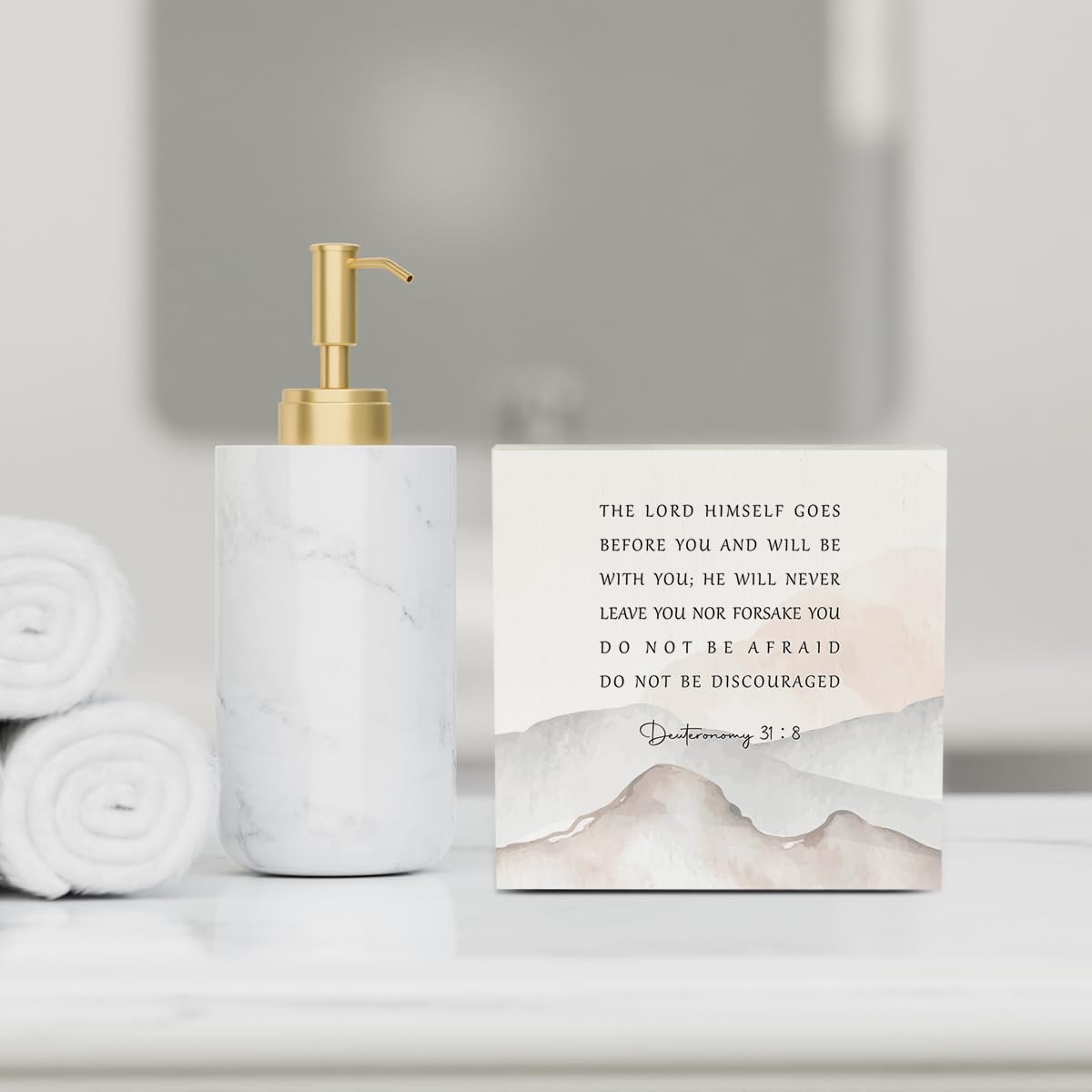 Religious Christian Decor Wood Box Sign 5 x 5 Inches Faith Scripture Box Sign Wooden Square Sign Decor Inspirational Rustic Bible Verse Desk Decor Wood Sign for Home Farmhouse Office Bathroom IYEZH