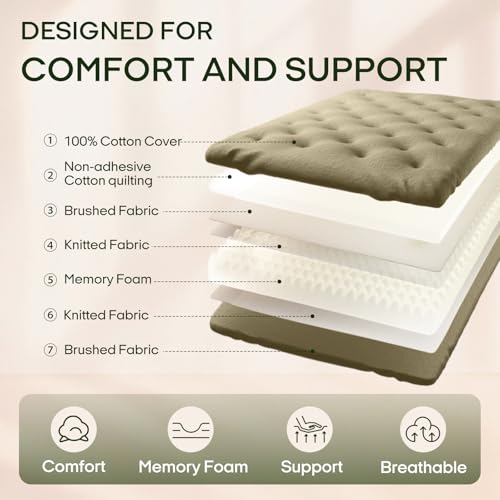 ZonLi Japanese Floor Futon Mattress Full Size 54"x75"100% Cotton Cover 6''Thicken Tatami Mattress,Foldable Sleeping Pad,Portable Dormitory Tatami Mat,Roll Up Floor Lounger Bed for Adult (Winter Moss) ZonLi