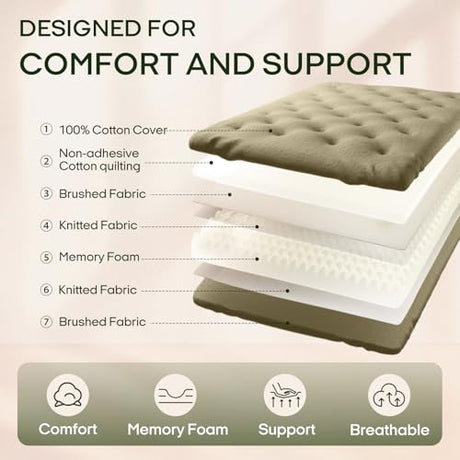 ZonLi Japanese Floor Futon Mattress Full Size 54"x75"100% Cotton Cover 6''Thicken Tatami Mattress,Foldable Sleeping Pad,Portable Dormitory Tatami Mat,Roll Up Floor Lounger Bed for Adult (Winter Moss) ZonLi