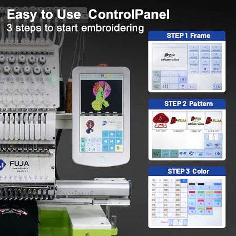 FUJA 15 Needle 14"x20" Large Area Commercial Embroidery Machine,1200 SPM High Speed, 10" Touch Screen, WiFi, Auto Color Change & Trim, for Hats, Jackets, Hoodies, T-Shirts and Patches FUJA