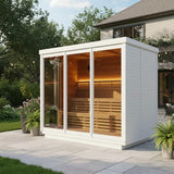 AURGOD Customize Outdoor Red Cedar Steam $ Infrared Saunas 3-8 Person, Wood Burning Stove or ETL Harvia Heater, Dual System Sauna 220V, with Rock, Bluetooth Speaker APP Control(0-195℉) AURGOD