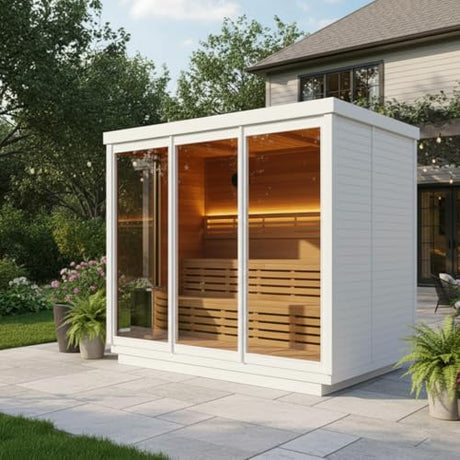 AURGOD Customize Outdoor Red Cedar Steam $ Infrared Saunas 3-8 Person, Wood Burning Stove or ETL Harvia Heater, Dual System Sauna 220V, with Rock, Bluetooth Speaker APP Control(0-195℉) AURGOD
