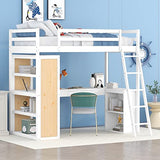 Harper & Bright Designs Twin Size Loft Bed with Desk and Drawer, Wood Twin Loft Bed with Desk,Shelves and Cabinet Underneath, High Loft Bed Twin with Storage for Kids, Boys,Girls,Teens (White,Twin) Harper & Bright Designs