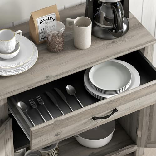 HOMCOM Farmhouse Sideboard Buffet Cabinet, Barn Door Style Kitchen Cabinet, 32" Accent Cabinet for Kitchen, Living Room or Entryway, Gray Wash HOMCOM