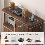 OneBlis 40" Large Record Player Stand with Charging Station, Mid Century Modern Turntable Cabinet with Sliding Doors, Wood Vinyl Record Storage Stand for Living Room Music Corner OneBlis