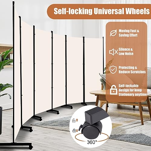 Room Divider Portable 132'' Partition Room Dividers and Folding Privacy Screens 6 Panel Wall Divider for Room Separation, Freestanding Fabric Room Divider Panel with Wheels for Home Office Hospital HOMSCREENER