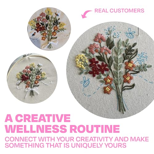 CRAFT CLUB Buzzing Bouquet Embroidery Kit | DIY Cross Stitch Craft Kit with Bamboo Hoop & Embroidery Thread Packs | Complete Arts & Crafts Supplies Gift Set for Beginners | Home & Room Décor Art Kit