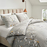 UOZZI BEDDING Gray Twin Size Duvet Cover Set with 2 Pillow Shams-Gray Branch Style 800 TC Zipper Closure 4 Corner Ties Adult Men Women Style Dots Floral White Tree Style Reversible Design UOZZI BEDDING