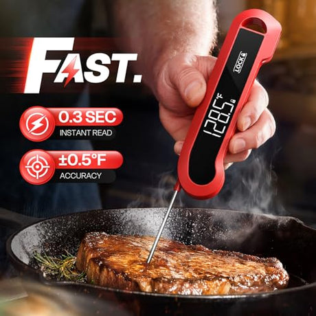 0.3 Sec Instant Read Meat Thermometer Digital for Cooking, ±0.5℉ Precision, Food Thermometer for Grilling, Air Fryer, Smoker, Candy, BBQ Essentials, Fathers Day Gift for Dad Him Men Birthday, Red ONFIKY