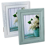 Buecasa Rustic 5x7 Inches Wooden Picture Frame Pack of 2 Vintage Cyan and White in Gift Box - Distressed Wood High Definition Glass Photo Frame Outside 7.9x9.9 Inches - 2 Way Display Tabletop or Wall Buecasa