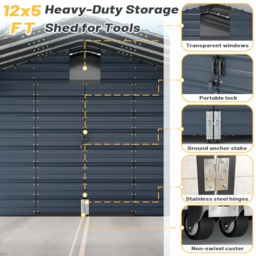 EROMMY 12x25 FT Carport Storage Shed 2-in-1, Heavy Duty Car Port with Galvanized Metal Frame, Base-Reinforced Enclosed Storage Shelter, Extended Coverage for Trucks, Cars & All Vehicles, Gray EROMMY
